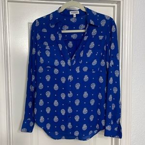 Express Size Small Top- Portofino Shirt Button Down Floral Paisley Tab Roll